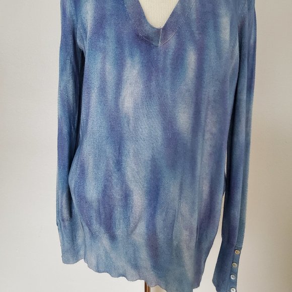 Soft lightweight Sweater navy blue gray purple stripe med L unisex striped dyed - Picture 2 of 5